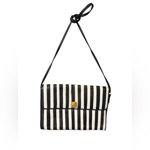 Vintage Brio Striped Leather Shoulder Bag with Gold Clasp